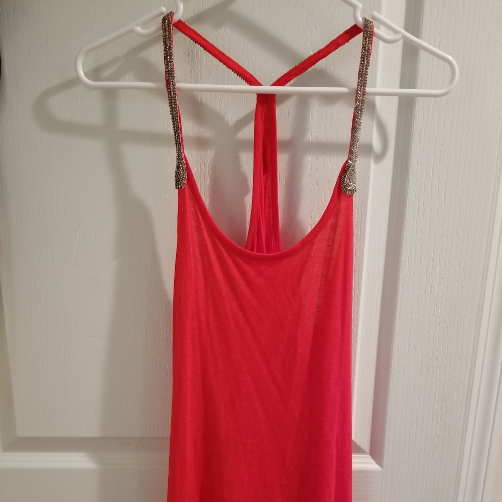 Red racer back tank with bead detail